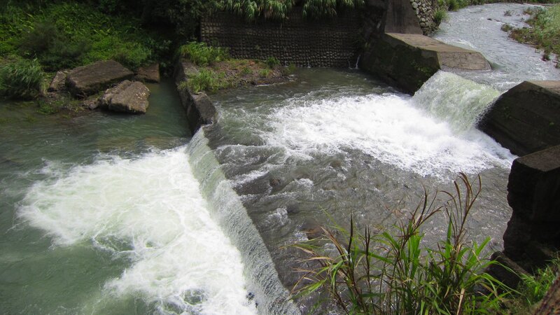 River with Small Waterfall — Green, Natural