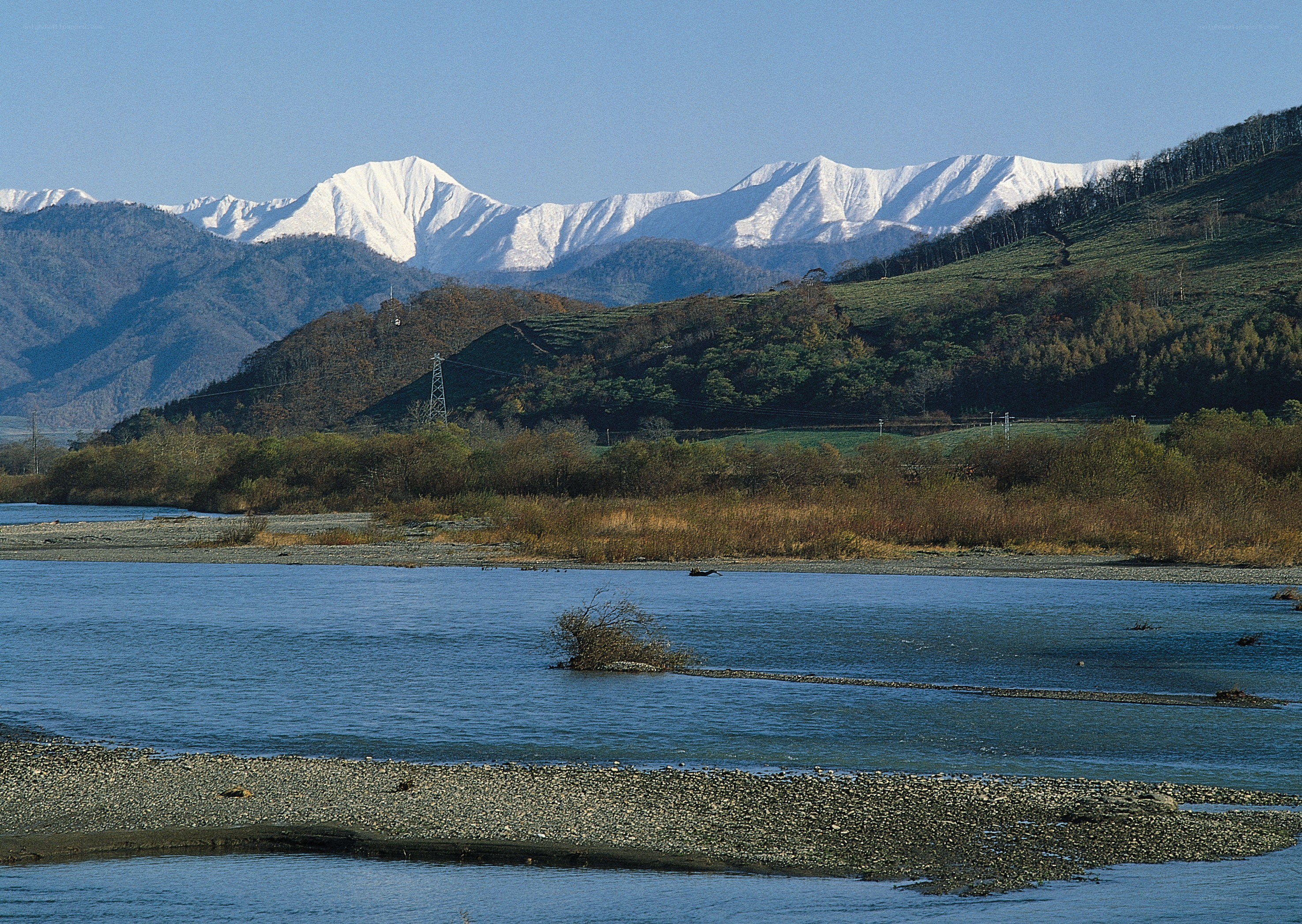 River with snow-capped mountains