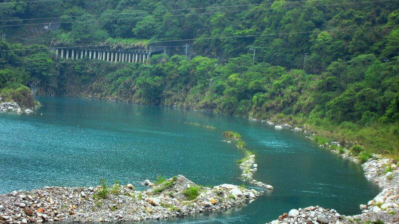 River with Stone Barrier