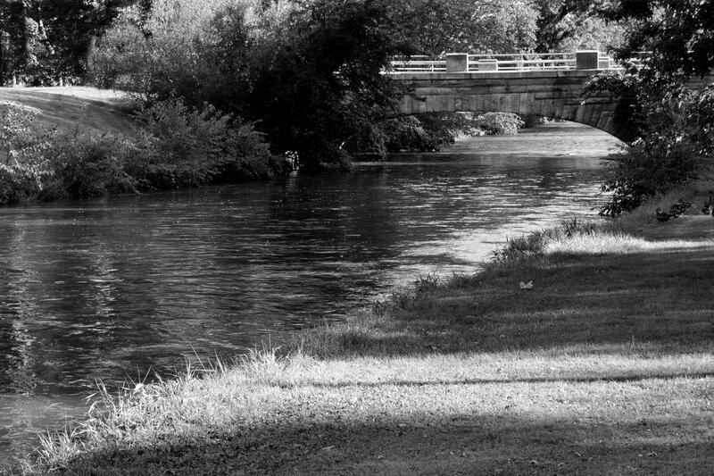 River with Stone Bridge — Black