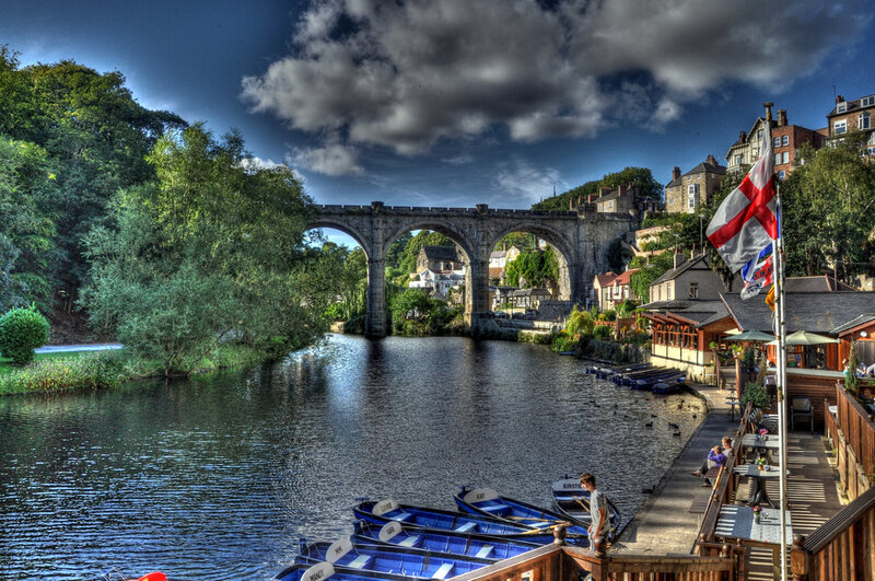 River with Stone Bridge — Blue, Dramatic