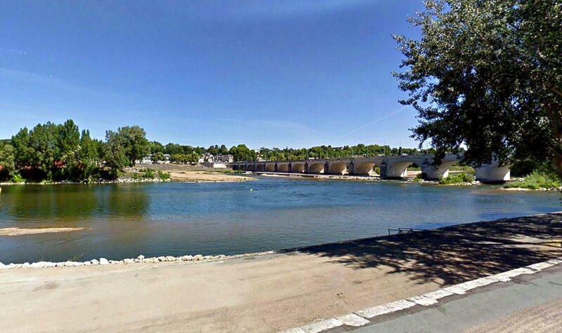 River with Stone Bridge — Blue, Serene, Afternoon