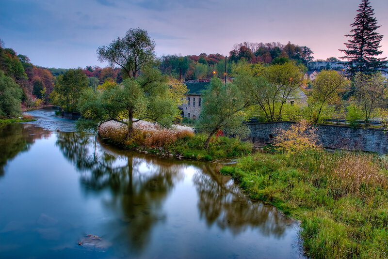 River with Stone Bridge — Blue, Serene