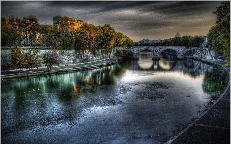 River with Stone Bridge — Blue