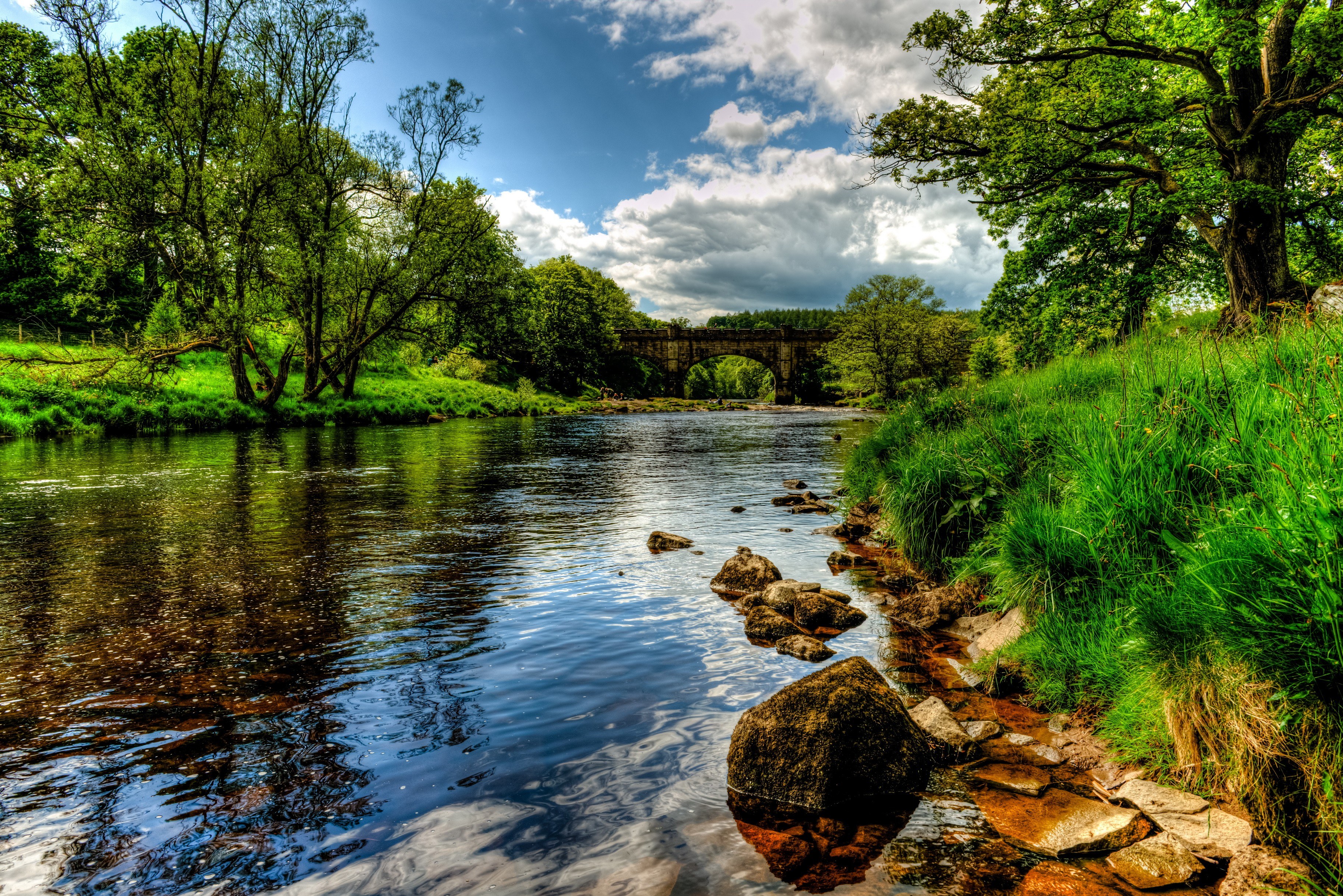 River with stone bridge in countryside