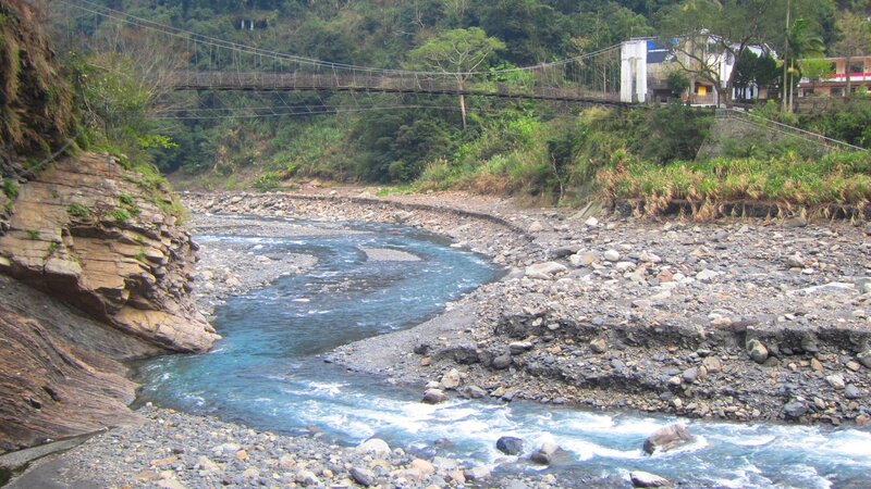 River with Suspension Bridge — Blue