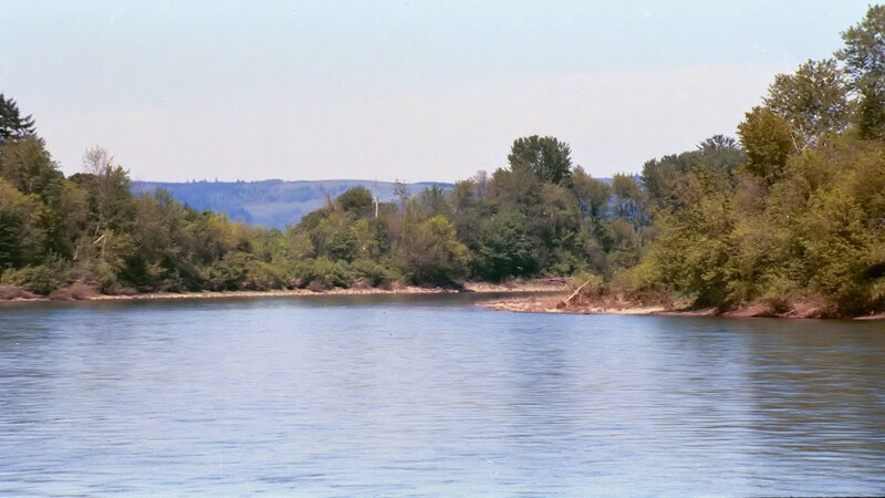 River with Trees — Blue, Serene, Afternoon, Photograph, Hills
