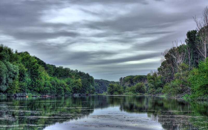 River with Trees — Green, Dramatic, Photograph, Sky
