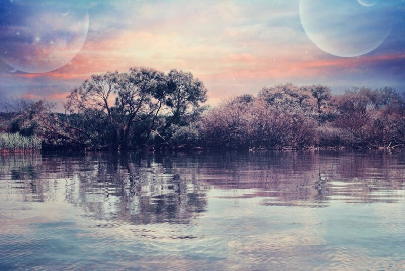 River with Trees — Purple