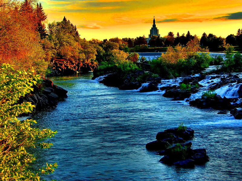 River with Waterfall — Blue, Serene, Sunset