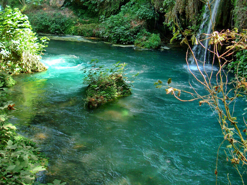 River with Waterfall — Green, Serene, Afternoon, Photograph