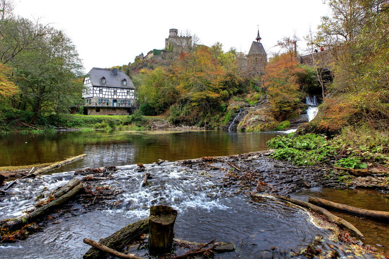 River with Waterfall — Green, Serene, Autumn