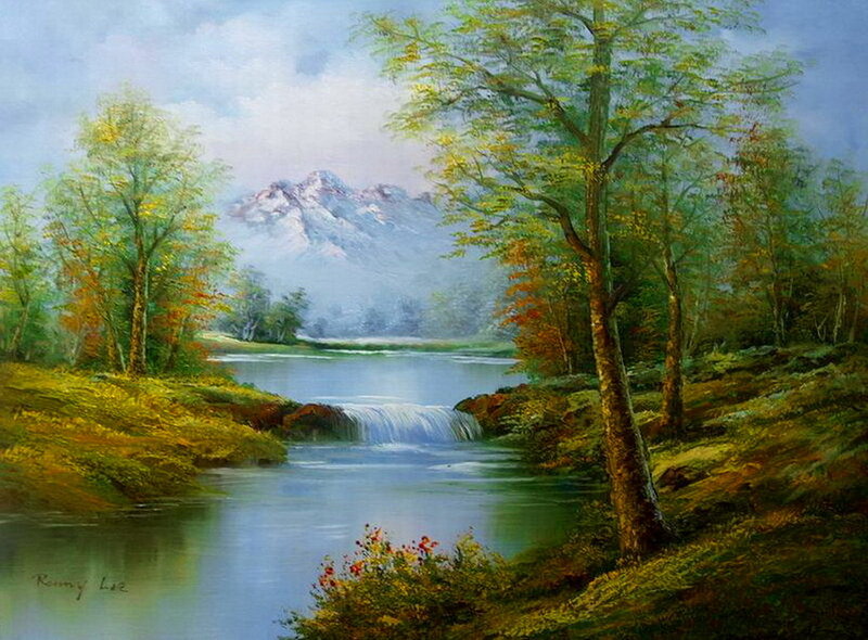 River with Waterfall — Green, Serene, Morning