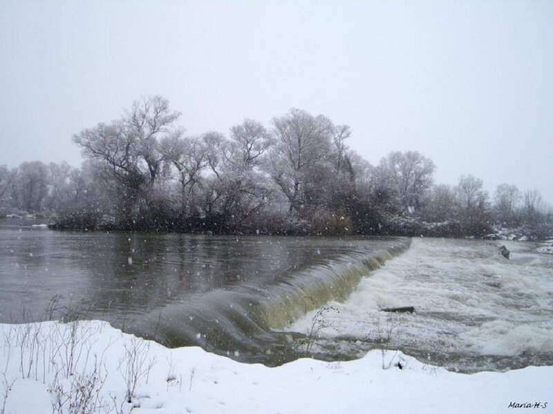 River with Waterfall — White
