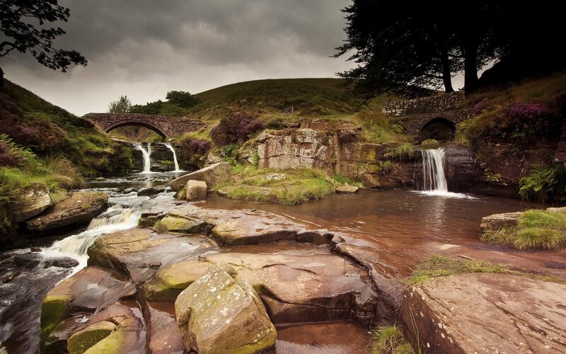 River with Waterfalls — Brown, Dramatic