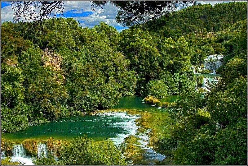 River with Waterfalls — Green