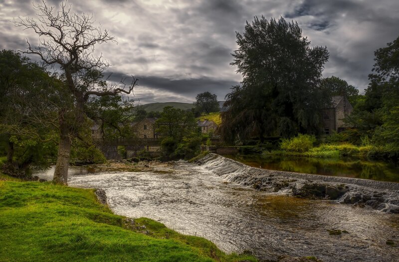 River with Weir and Village