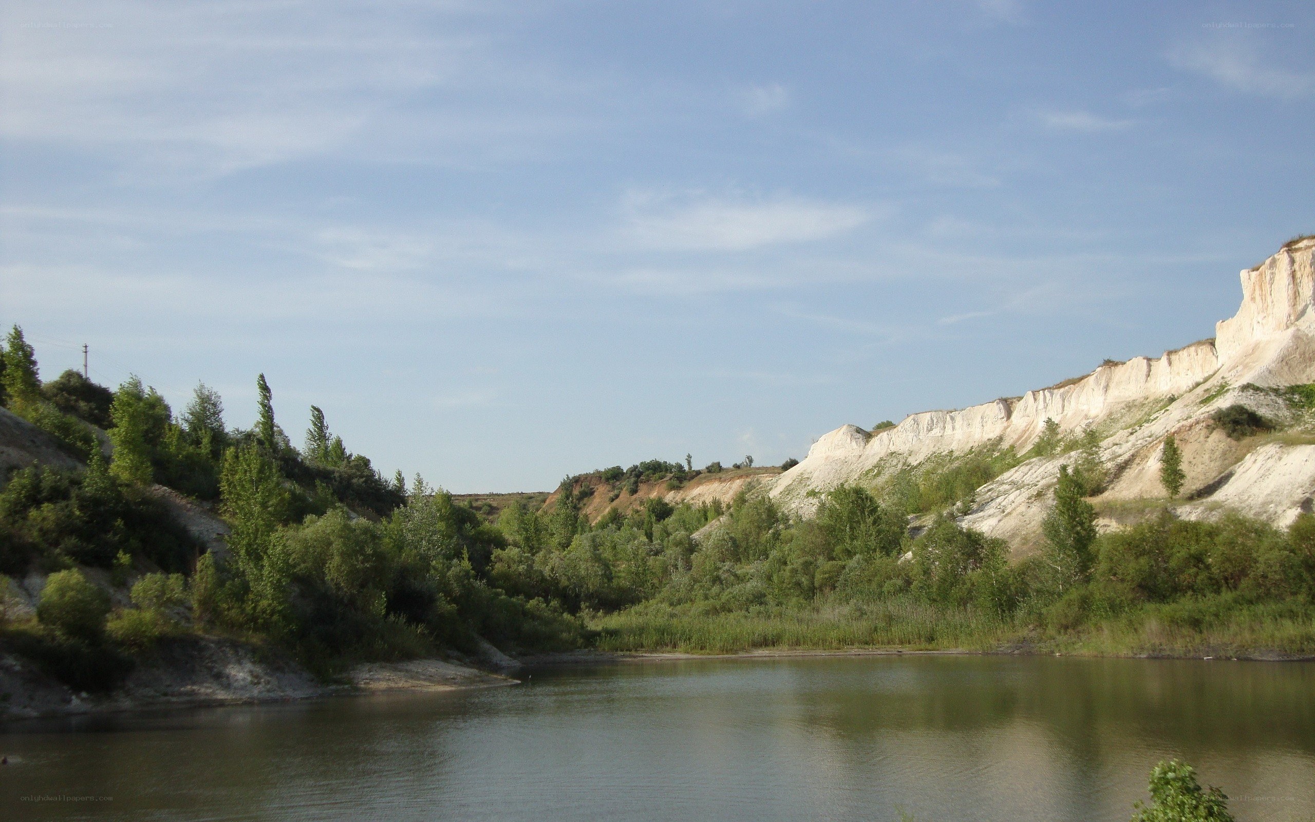 River with white cliffs