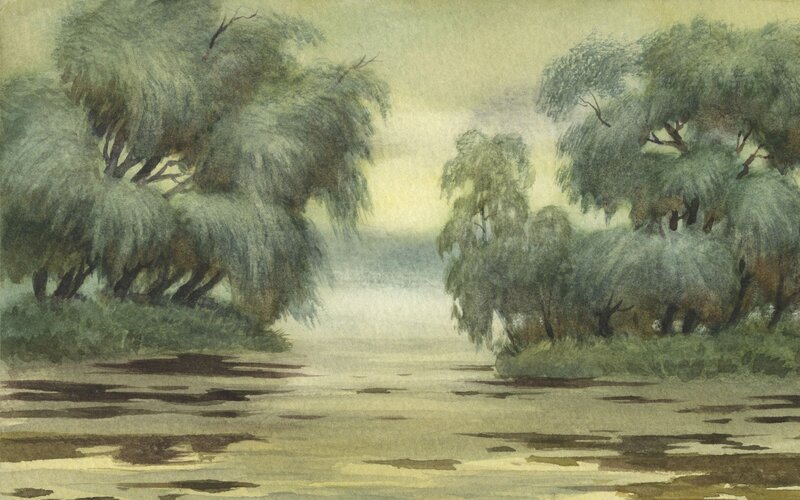 River with Willow Trees — Green