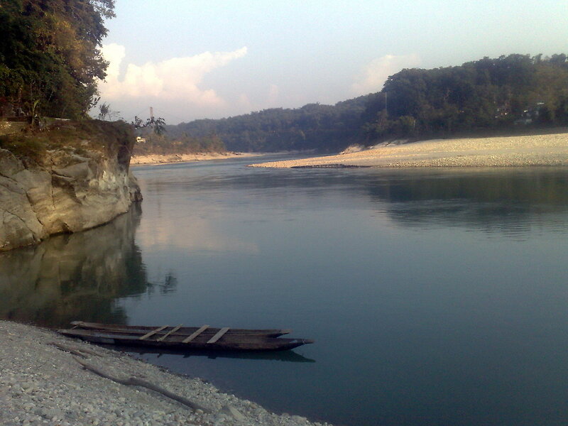 River with wooden boat