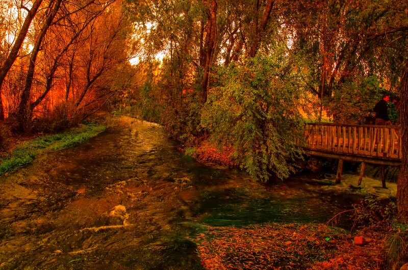 River with Wooden Bridge — Orange