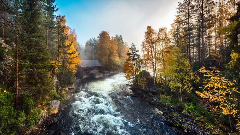 River with Wooden Cabin