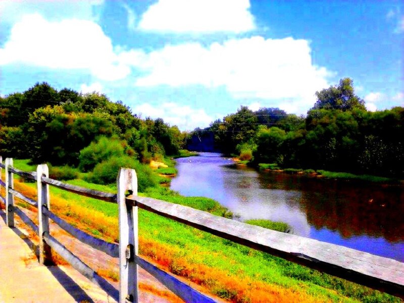 River with Wooden Fence — Blue