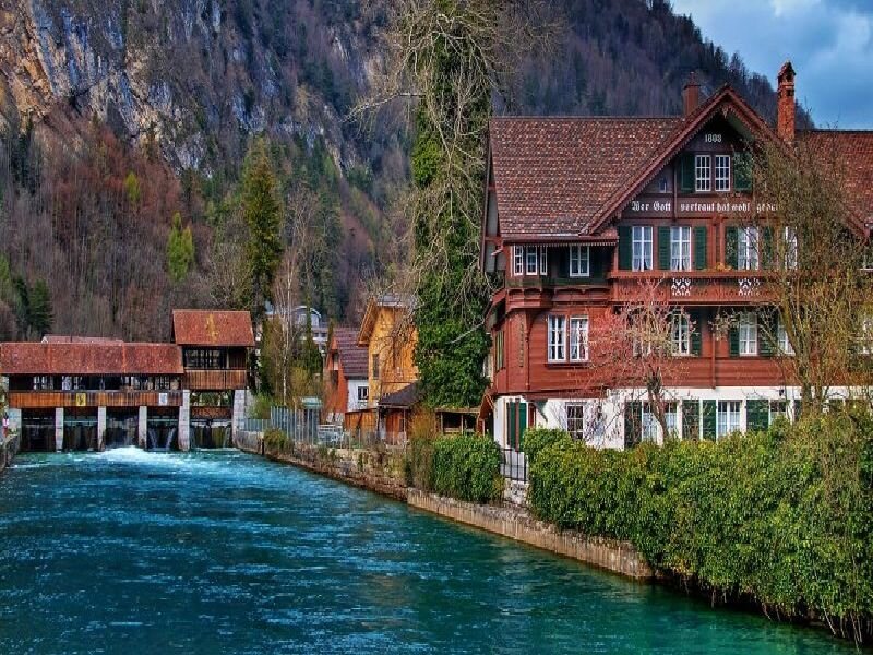 River with Wooden Houses