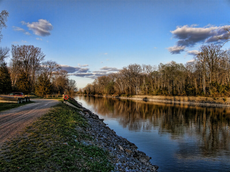 Riverbank at Sunset — Blue, Serene