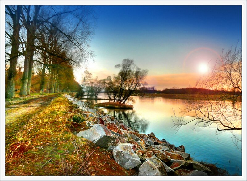 Riverbank at Sunset — Blue