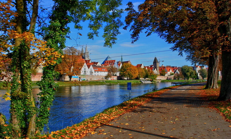 Riverbank Path in Autumn — Blue