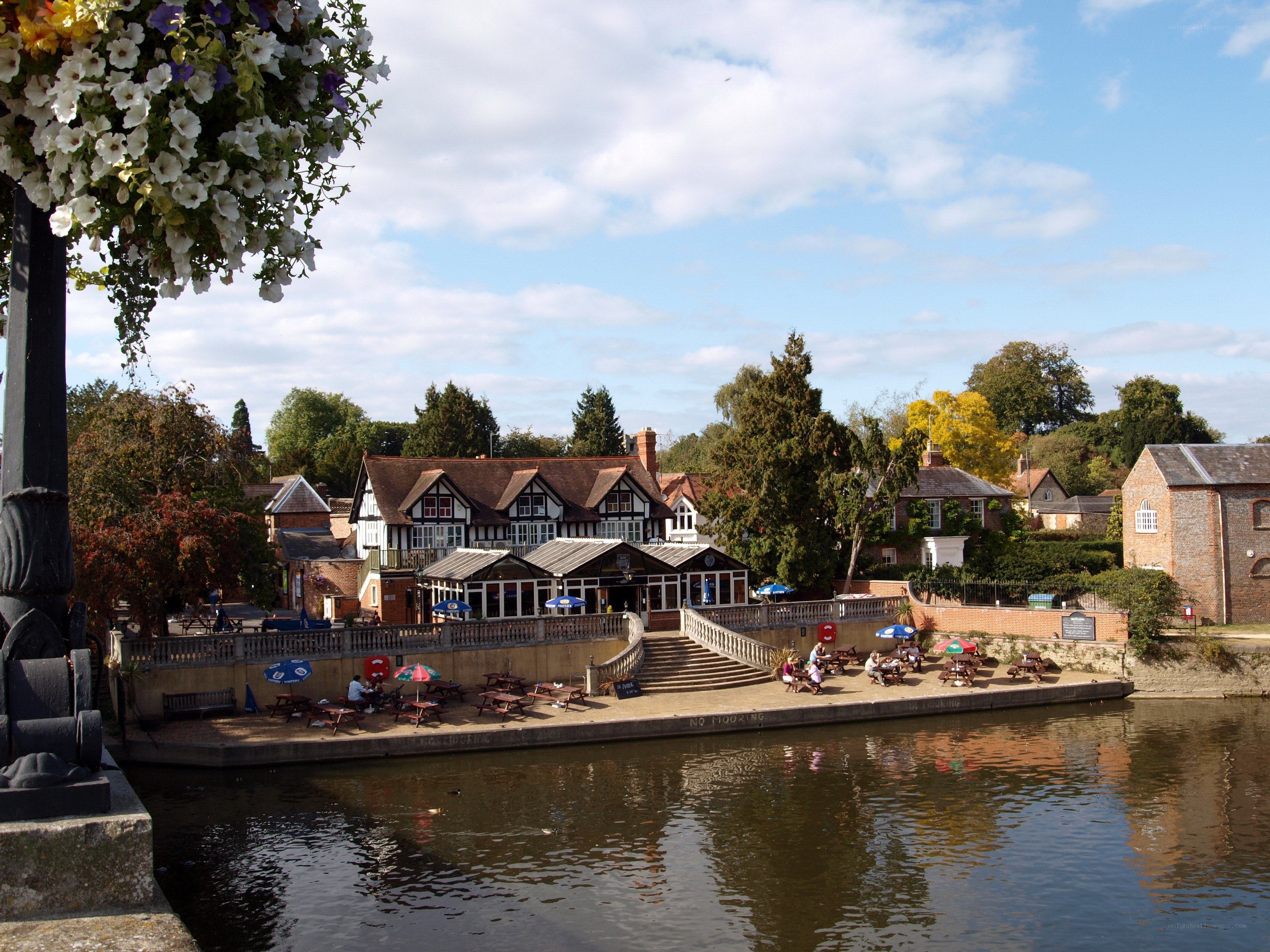 Riverbank pub in a town