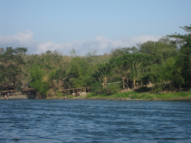 riverbank village scene