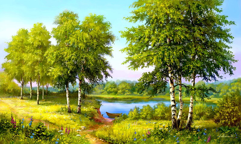 Riverbank with Birch Trees
