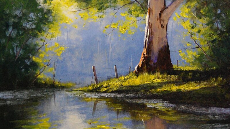 Riverbank with Large Tree — Green