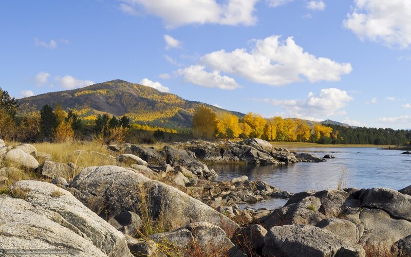 Riverbank with Rocks — Blue, Serene