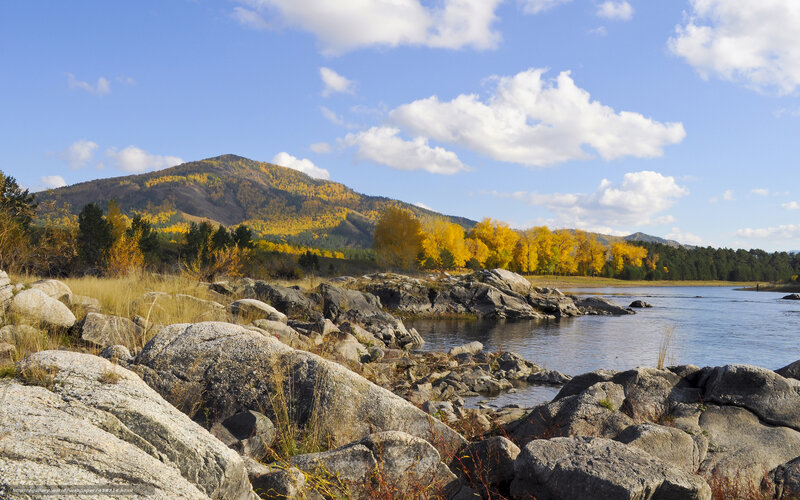 Riverbank with Rocks — Blue