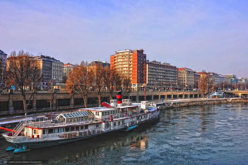 Riverboat on a city river