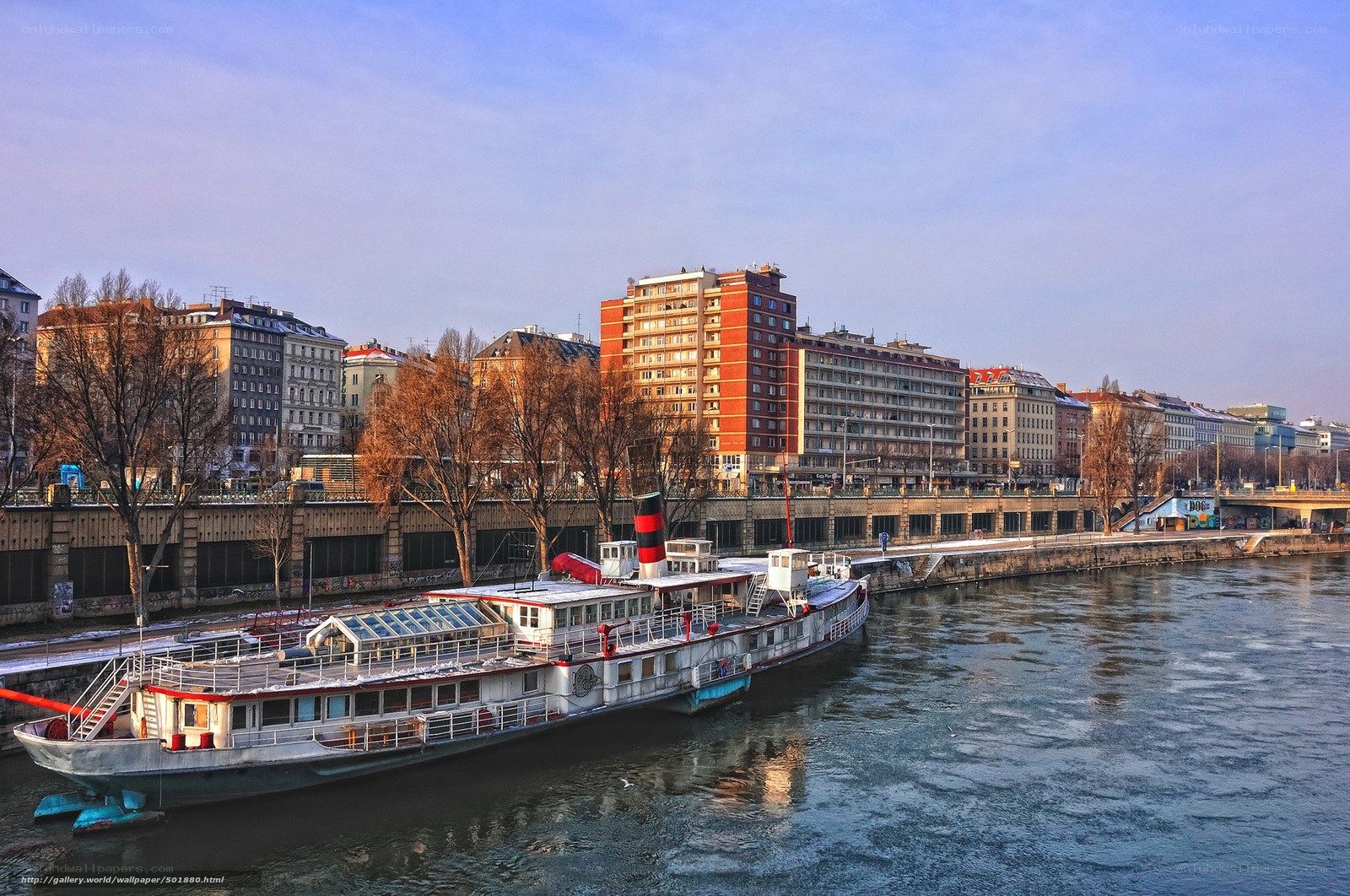 Riverboat on a city river