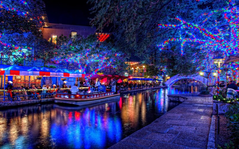 Riverboat on Canal — Blue, Festive