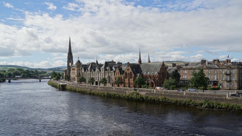 Riverfront Buildings and Church