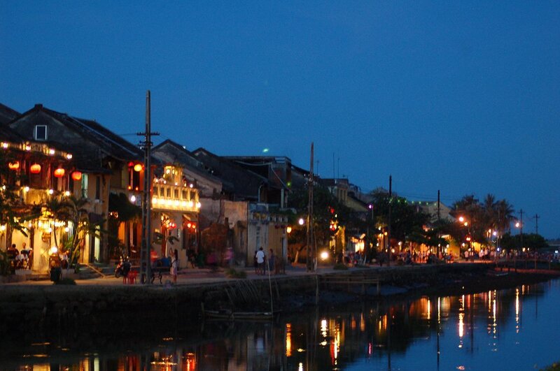 Riverfront Buildings at Dusk — Blue, Calm