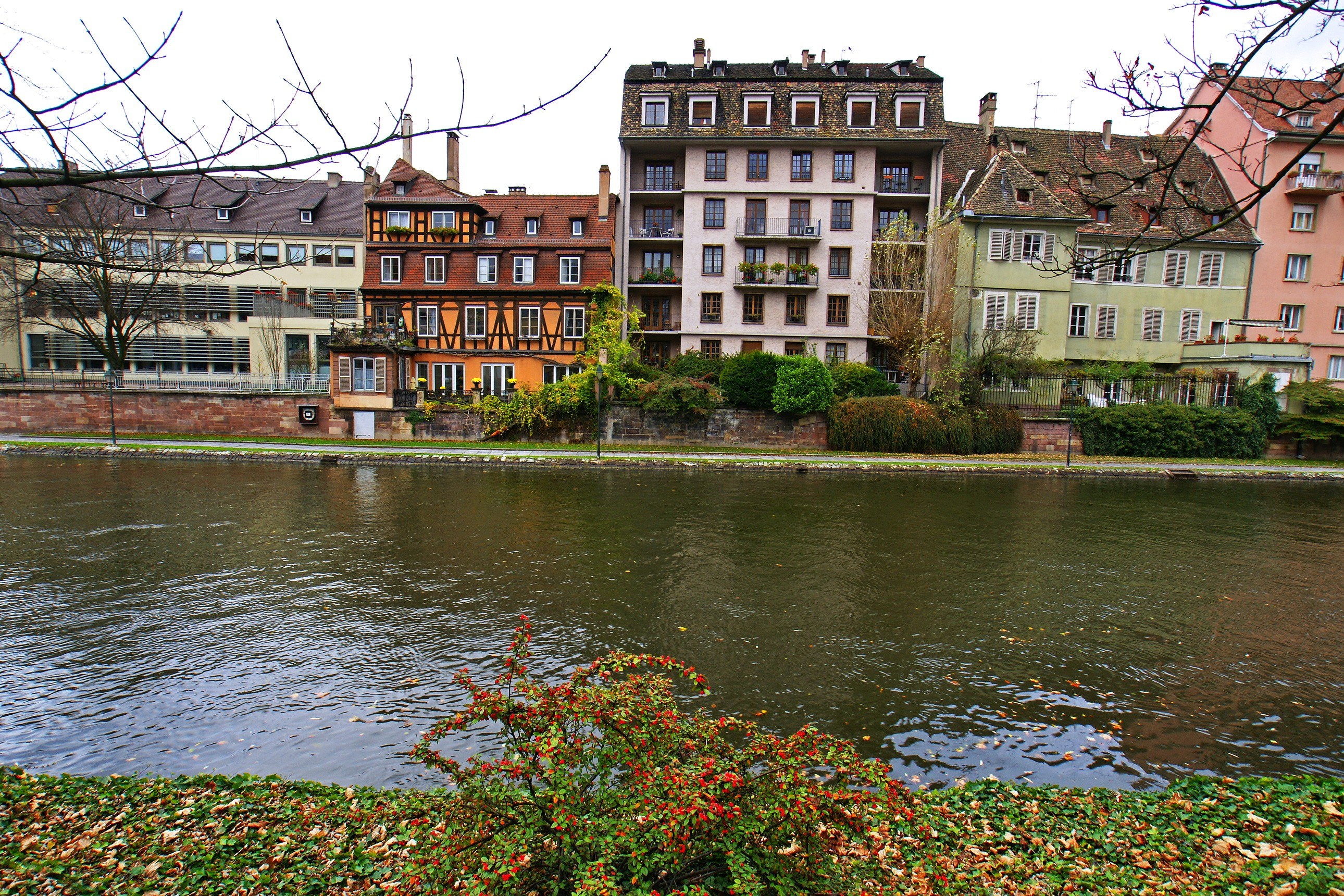 Riverfront buildings in Strasbourg