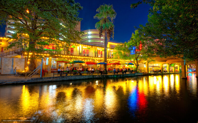 Riverfront Restaurant at Night — Yellow