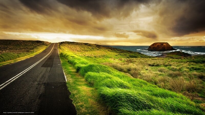 Road Along Coastal Cliffs — Green, Dramatic, Sunset