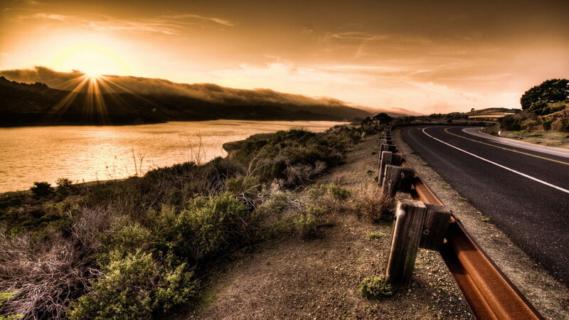 Road Along Lake at Sunset