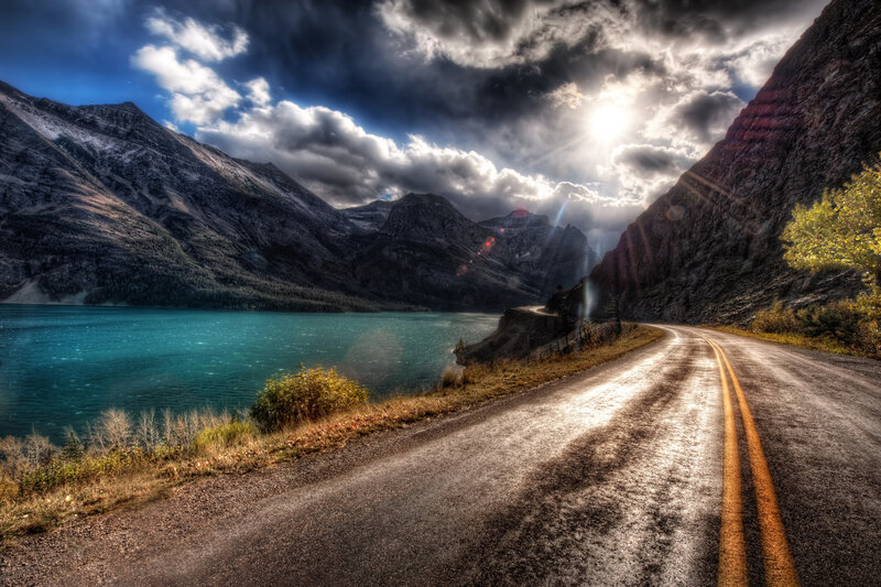 Road Along Lake in Mountains