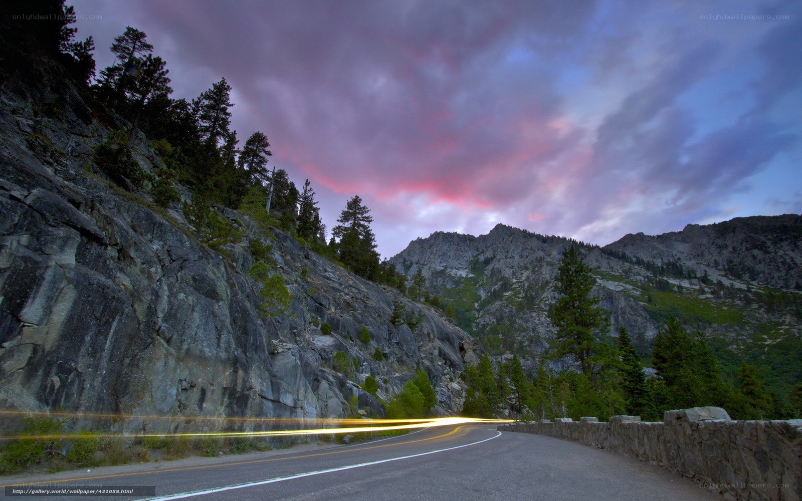 Road at dusk in mountain valley
