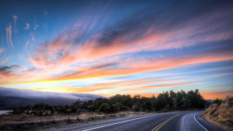 Road at Sunset — Blue, Dramatic, Photograph, Sky