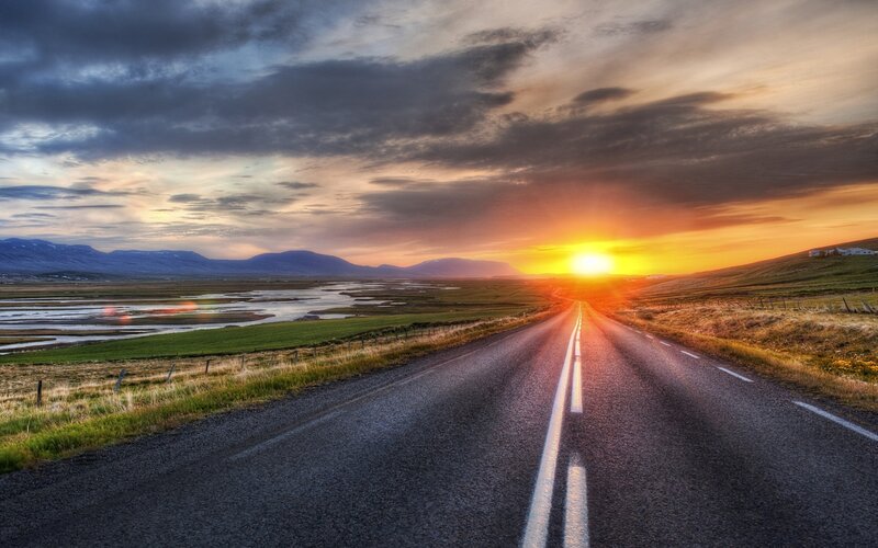 Road at sunset in Iceland